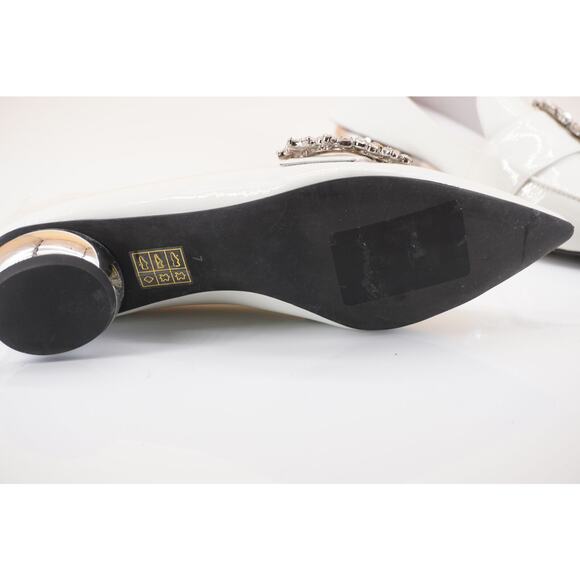 Jeffrey Campbell Viona White Patent Pointy Pump SZ 7 Crystal Buckle Wedding $175 - Picture 7 of 11